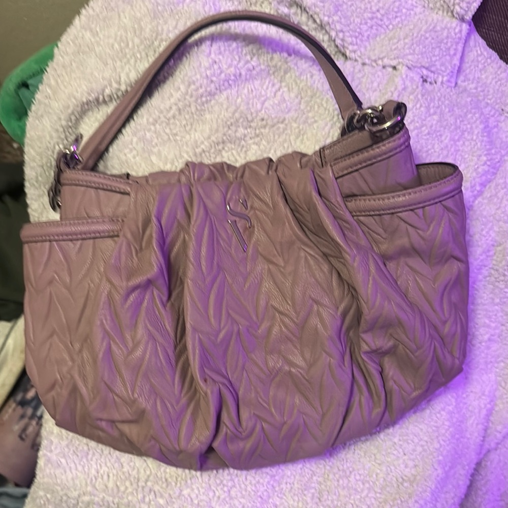 Muted Purple Shoulder Bag with Textured Surface and Slouchy Shape Simply Vera
